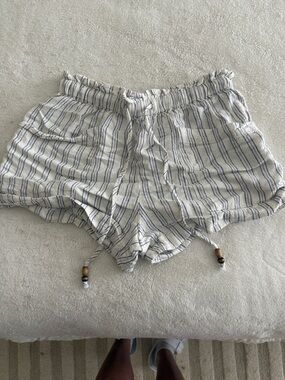 Urban Outfitters White & Blue Striped Drawstring Athletic Shorts